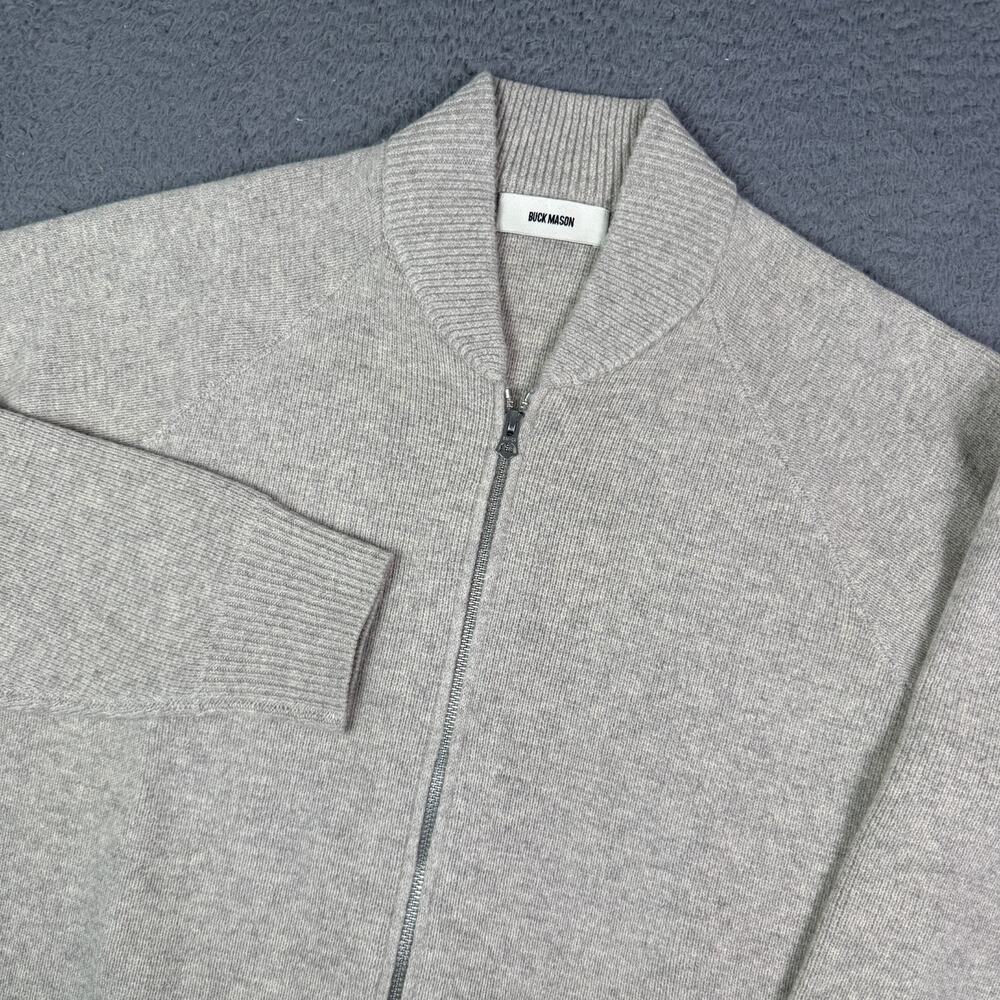 Buck Mason Heritage Full Zip Cardigan Sweater Mens M Heather Elk Merino Wool